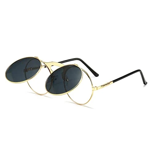 Vintage Steampunk Flip Sunglasses Retro Round Metal Sun Glasses For Men And Women Brand Circle Flip-up W2T7 Sunglasses Designer