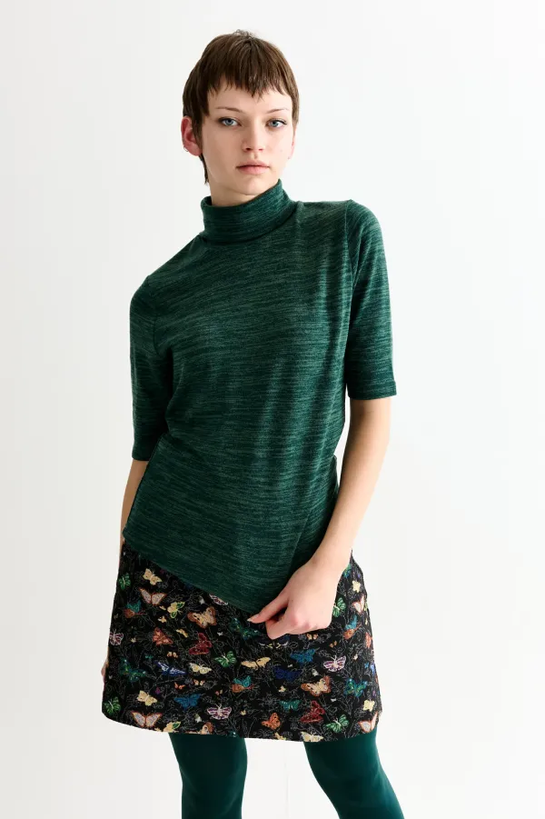 Vista Sustainable Marl Short Sleeve Polo Neck Top - Green