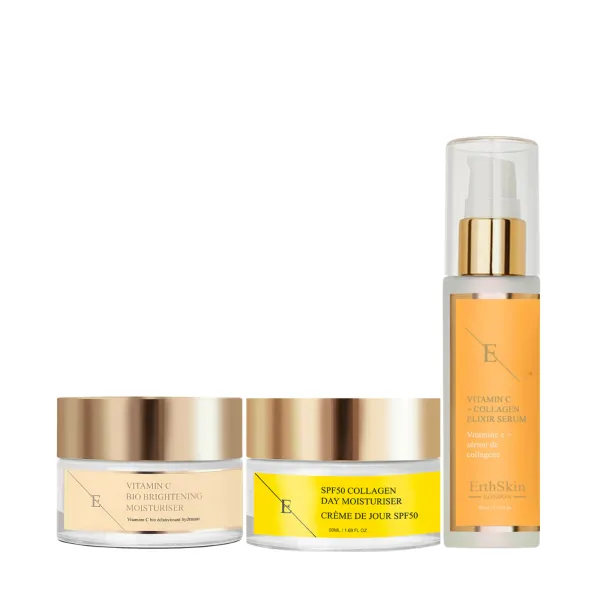VITAMIN C + COLLAGEN ELIXIR SERUM 60ML + Bio brightening Moisturizer 50ml + SPF50 day Cream 50ml - Black