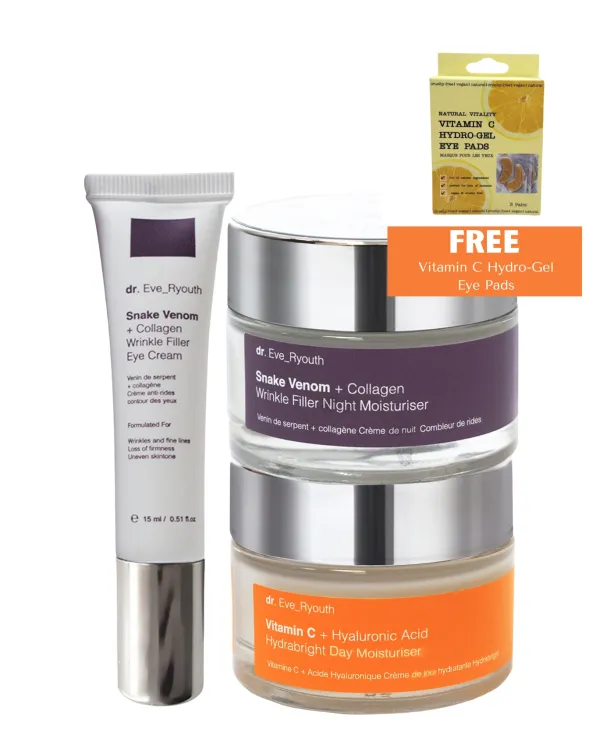 Vitamin C + Hyaluronic Acid Hydra bright Day Moisturizer 50ml + Snake Venom + Collagen Wrinkle Filler Night Moisturizer 50ml + Snake Venom + Collagen - Black