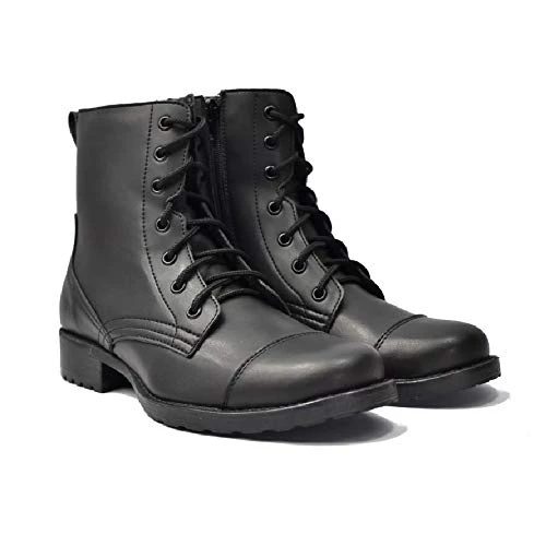 Vitas Ladies Biker Boots Lace-Up Ankle Black Vegan Combat