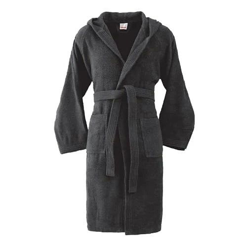 VIVIAN Collection Soft Bathrobe 360 g with Hood 100% Cotton for Men and Women Terry Towelling Plus Size, Smoke Fa, L