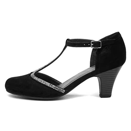 Vivien Womens Black T-Bar Court Shoe - Size 6 UK - Black