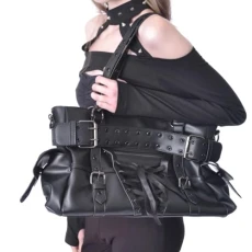Vixxsin Hostile Bag - Gothic Punk Large Shoulder Messenger Bag with Lace-Up Belt