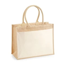 W427 Cotton Pocket Jute Shopper Bag - Natural Eco-Friendly Tote W427 Cotton Pocket Jute Shopper Bag - Natural Eco-Friendly Tote