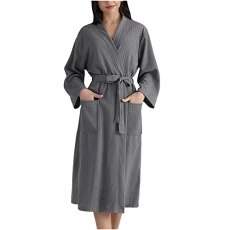 Waffle Dressing Gown Women with Belt Women's Dressing Gown Bath Robes for Women Full-Length Loungewear Thick Housecoat for Women Uk Long Sleeve Solid Color Sleepwear Warm And Cosy Kimono Bathrobe