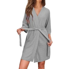 Waffle Dressing Gowns Women Kimono Robe Cotton Lightweight Bathrobe for All Seasons Spa Hotel Sleepwear Womens Dressing Gown Waffle Soft Kimono Robe V-Neck Short Knit Bathrobe Nightwear