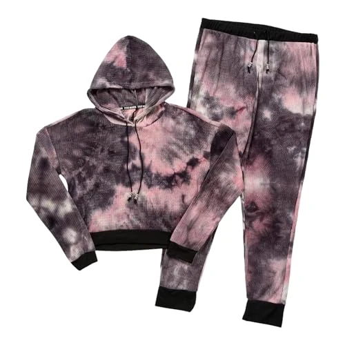 Waffle Jogger Pajama Lounge Set, Pink Multi, S