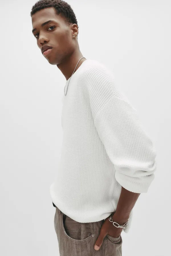 Waffle-Knit Sweater - Off white