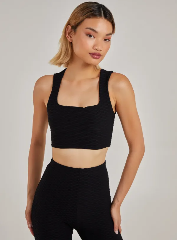 Waffle texture Crop Top - 12 - Black