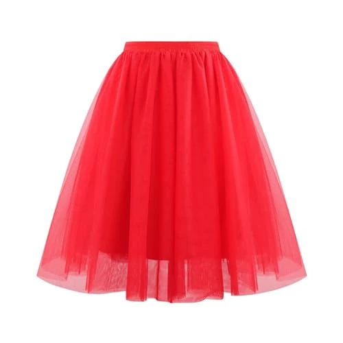 Waist Pleated Mesh Skirt, Soft, Draped, Medium Length Skirt, Large Size, A-Line Skirt, Pleated Skirt, Women's Midi Women's Skirt, A-line Pleated Skirt, Black, High Waist, red, M