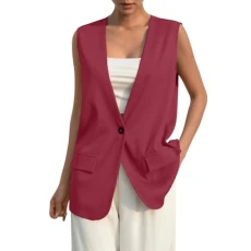 Waistcoat For Women Lightweight V Neck Solid Color Vest Elegant Business Work Tank Top Casual Slim Fit Workwear Vintage Sleeveless Blazer Versatile Button Jackets(Wine,L)