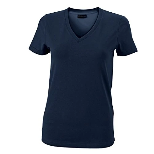 Waisted Ladies' T-Shirt with V-Neck (XL, Navy)