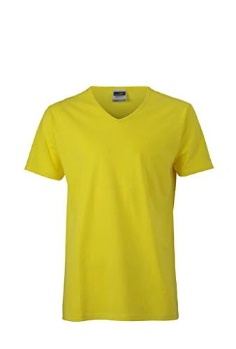 Waisted V Neck T-Shirt (S, Yellow)