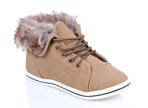 Walking High Top Boots for Women Fur-Lined Womens Winter Ankle Boots Ladies Warm Lace-up Pumps-Color