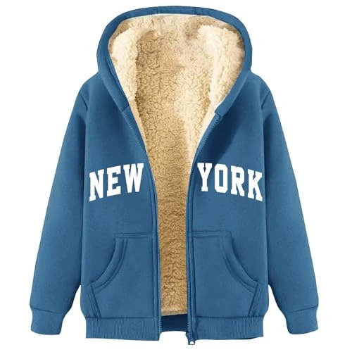 warehouse deals clearance Womens Fleece Jacket Hoodie Lined Full Zip Up Winter Warm Tops Soft Comfortable Hooded Sweatshirt Solid Jumper Hoody Sweater Coat Overcoat Cardigan Fashion Hoodies