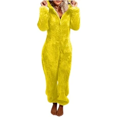 Warm Fleece Jumpsuit Women's Cuddly Jumpsuit Plush Pyjamas Elegant One-Piece Onesie Long Sleeve Plain Pyjamas Fluffy Long Sleep Suit with Hood and Zip Leisure Suit, Z13 yellow, XXXXL Warm Fleece Jumpsuit Women's Cuddly Jumpsuit Plush Pyjamas Elegant One-Piece Onesie Long Sleeve Plain Pyjamas Fluffy Long Sleep Suit with Hood and Zip Leisure Suit, Z13 yellow, XXXXL