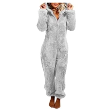 Warm Fleece Jumpsuit Women's Cuddly Jumpsuit Plush Pyjamas Elegant One-Piece Onesie Long Sleeve Plain Pyjamas Fluffy Long Sleep Suit with Hood and Zip Leisure Suit, gray, 5X-Large Warm Fleece Jumpsuit Women's Cuddly Jumpsuit Plush Pyjamas Elegant One-Piece Onesie Long Sleeve Plain Pyjamas Fluffy Long Sleep Suit with Hood and Zip Leisure Suit, gray, 5X-Large