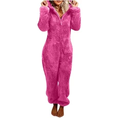 Warm Fleece Jumpsuit Women's Cuddly Jumpsuit Plush Pyjamas Elegant One-Piece Onesie Long Sleeve Plain Pyjamas Fluffy Long Sleep Suit with Hood and Zip Leisure Suit, Z12-Pink, XXL Warm Fleece Jumpsuit Women's Cuddly Jumpsuit Plush Pyjamas Elegant One-Piece Onesie Long Sleeve Plain Pyjamas Fluffy Long Sleep Suit with Hood and Zip Leisure Suit, Z12-Pink, XXL