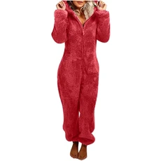 Warm Fleece Jumpsuit Women's Cuddly Jumpsuit Plush Pyjamas Elegant One-Piece Onesie Long Sleeve Plain Pyjamas Fluffy Long Sleep Suit with Hood and Zip Leisure Suit, Z03-red, XXXXL Warm Fleece Jumpsuit Women's Cuddly Jumpsuit Plush Pyjamas Elegant One-Piece Onesie Long Sleeve Plain Pyjamas Fluffy Long Sleep Suit with Hood and Zip Leisure Suit, Z03-red, XXXXL