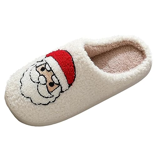 Warm Slippers Women's Slippers Women's Winter Plush Slippers Fluffy Women's Winter Flat Slippers Pair Velour Slippers Christmas Time House Slippers, Z1003a White, 9 UK