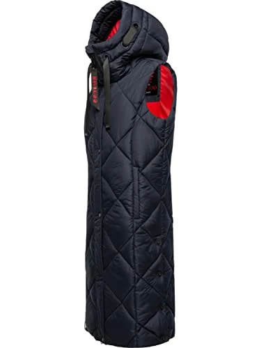 Warm Women's Winter Quilted Gilet Long with Hood Schnuckel XS-XXL, navy, XL