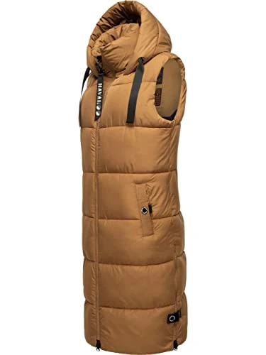 Warm Women's Winter Quilted Vest Long with Hood Snuffle XS - XXL, camel, XXL