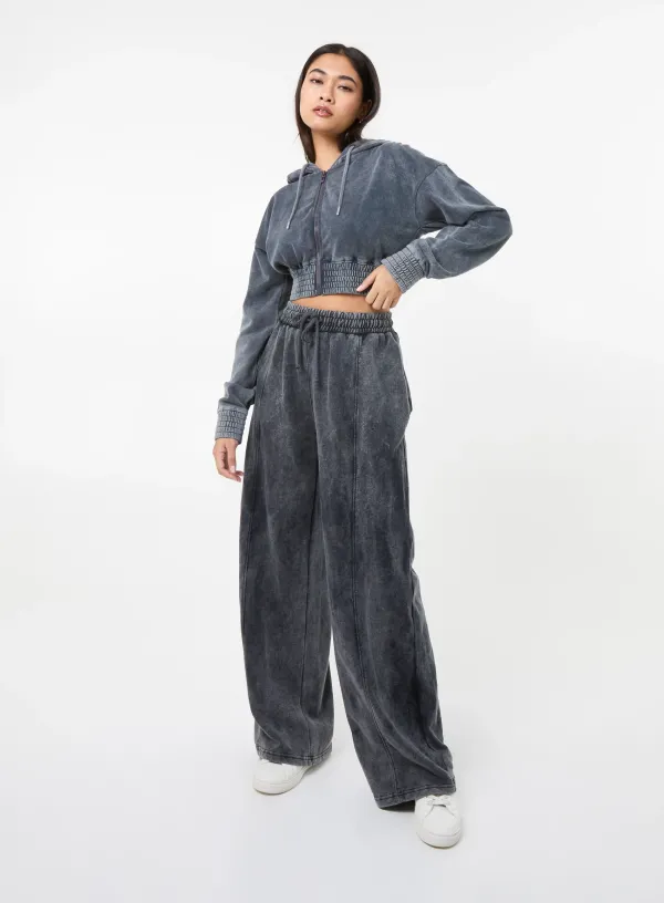 Wash Wide Leg Trousers - L - BLACK WASH
