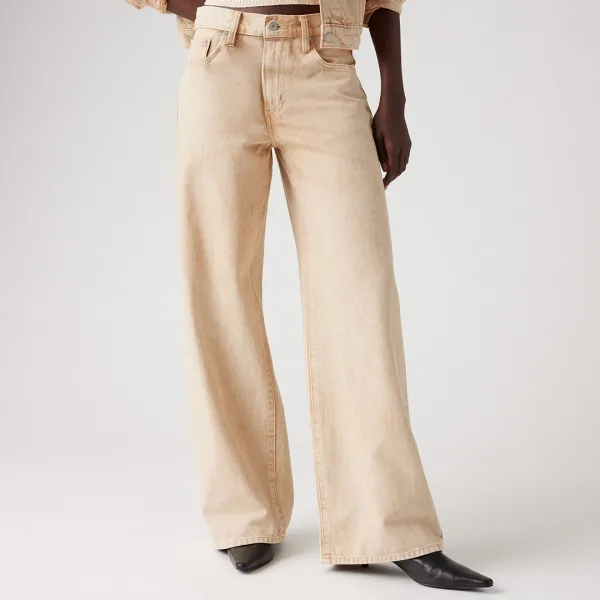 Washed Beige Wide Leg Jeans - Green