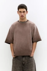 Washed-Effect Boxy Fit T hirt - Chocolate