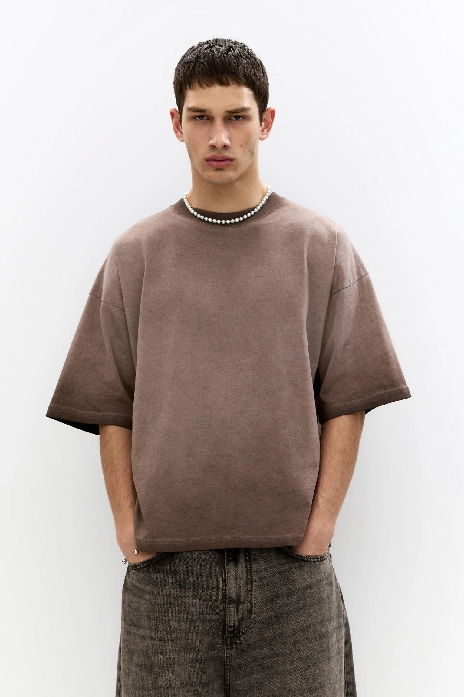 Washed-Effect Boxy Fit T hirt - Chocolate