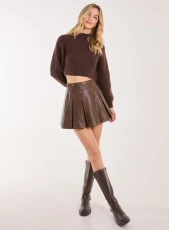 Washed Pleated Mini Skirt BROWN Washed Pleated Mini Skirt BROWN