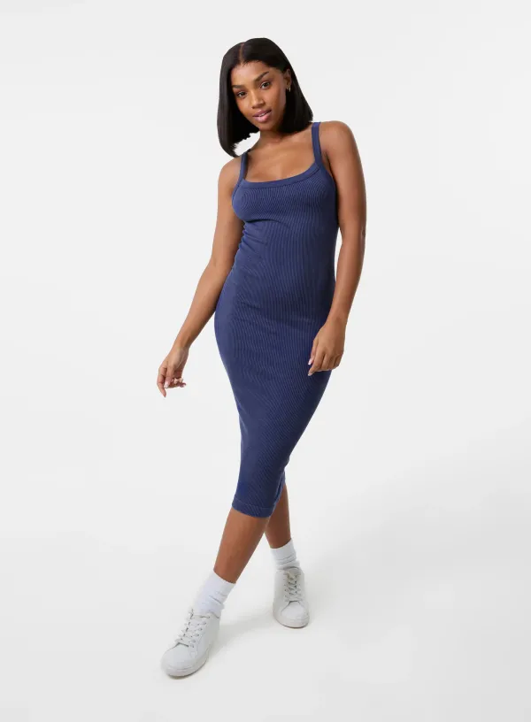 Washed Ribbed Racer Dress - / - NAVY