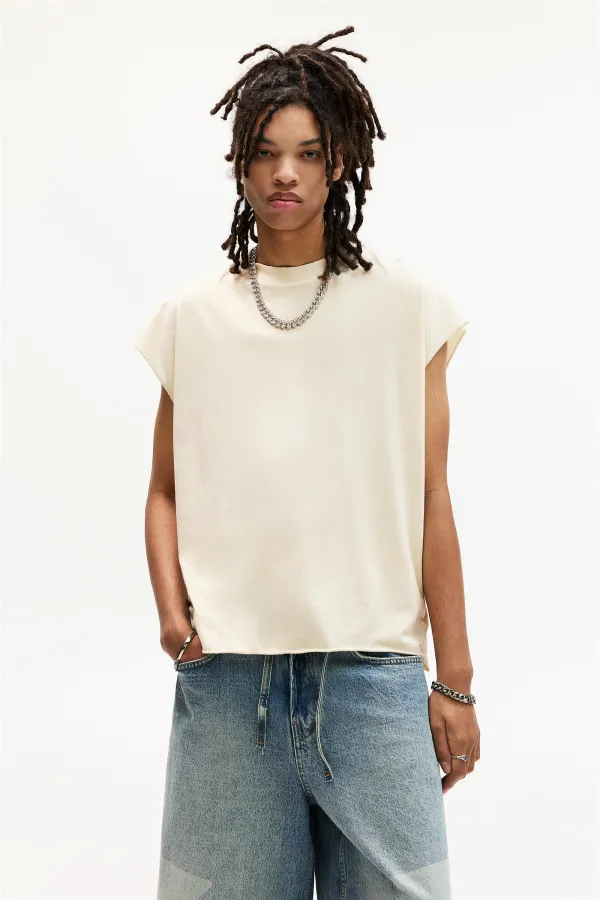 Washed Sleeveless T-Shirt - Off white