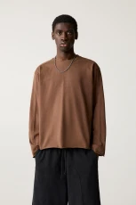 Washed T hirt With Cut Hem - Chocolate