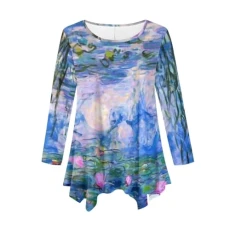 Water Lily Oversized T Shirts for Women 3XL Loose Blouse Tunic Tops Long Sleeve Crew Neck T-Shirt Va