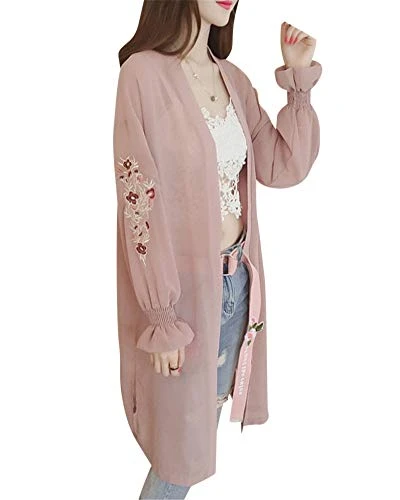 Waterfall Cardigan for Women Summer Lightweight Long Sleeve Open Front Cardigans Pink S