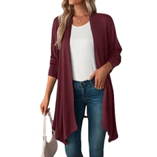 Waterfall Cardigans for Women Lightweight Dressy Long Sleeve Open Front Cardigan Sweaters Draped Dusters Wine XXL Waterfall Cardigans for Women Lightweight Dressy Long Sleeve Open Front Cardigan Sweaters Draped Dusters Wine XXL