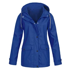 Waterproof Jacket Double Pocket Raincoat Women Waterproof Regatta Short Black Knit Fastening Windbreaker Raincoat Uniform for Christmas