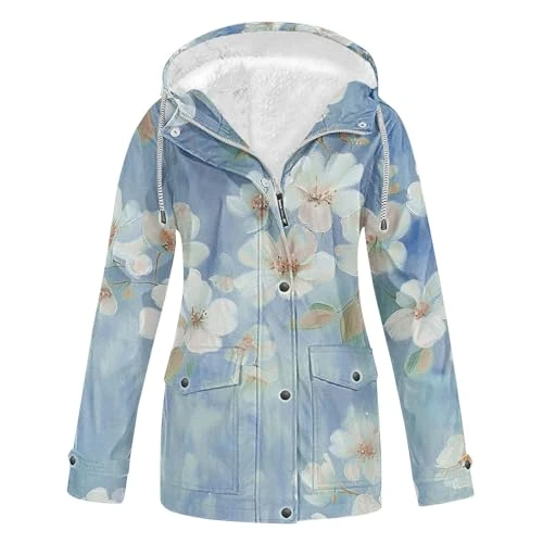 Waterproof Jackets Women Lightweight Long Sleeve Festival Raincoats Striped Long Trench Coat Ladies Fleece Hoodies Zip Windbreaker for Outdoors Hiking Travel UK Plus Size 12-26