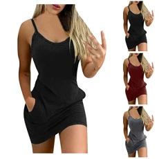 Wedding Guest Dresses for Women Plus Size Dress Womens Sexy One Shoulder Sleeveless Ruched Club Dress V Neck Sleeveless Satin High Split Maxi Dress Mini Club Cami Dresses,Wine,S