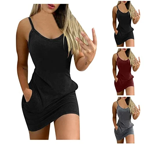 Wedding Guest Dresses for Women Plus Size Dress Womens Sexy One Shoulder Sleeveless Ruched Club Dress V Neck Sleeveless Satin High Split Maxi Dress Mini Club Cami Dresses,Wine,S