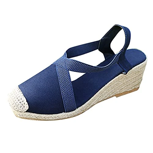 Wedge Sandals For Women, Chunky Sandals Woven Sole Sandals Slingback Sandals Closed Toe Comfort Fit 