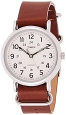 Weekender 40mm Unisex Analogue Quartz Watch with White Dial and Brown Leather Strap T2P495