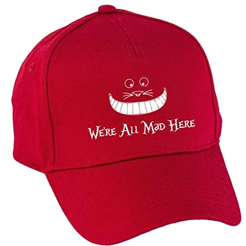 we're all mad here Baseball cap hat Premium printed 5 panel onesize adults Classic Red