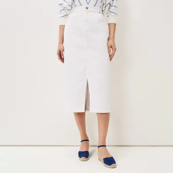 White Aubrey Denim Midi Skirt - White