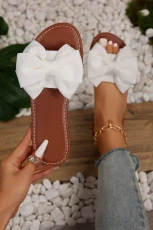 White Bow Decor Flat Sandals - White /