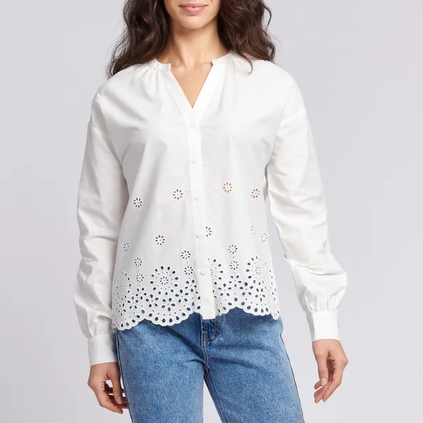 White Broderie Anglaise Cotton Blouse - White