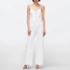 White Bustier Wide Leg Denim Jumpsuit White Bustier Wide Leg Denim Jumpsuit