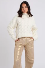 White Cable Roll Neck Jumper /